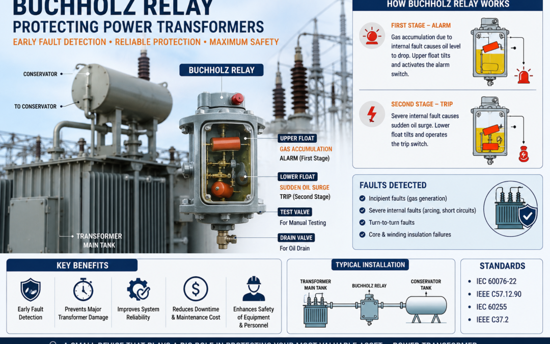 Transformer protection relays installed in an electrical substation for differential protection, overcurrent protection, and fault detection.