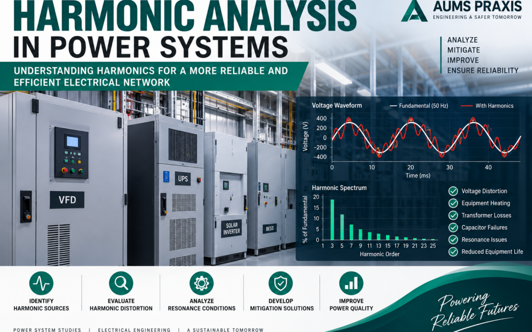 Harmonic Analysis in power systems showing harmonic distortion, electrical equipment and power quality monitoring