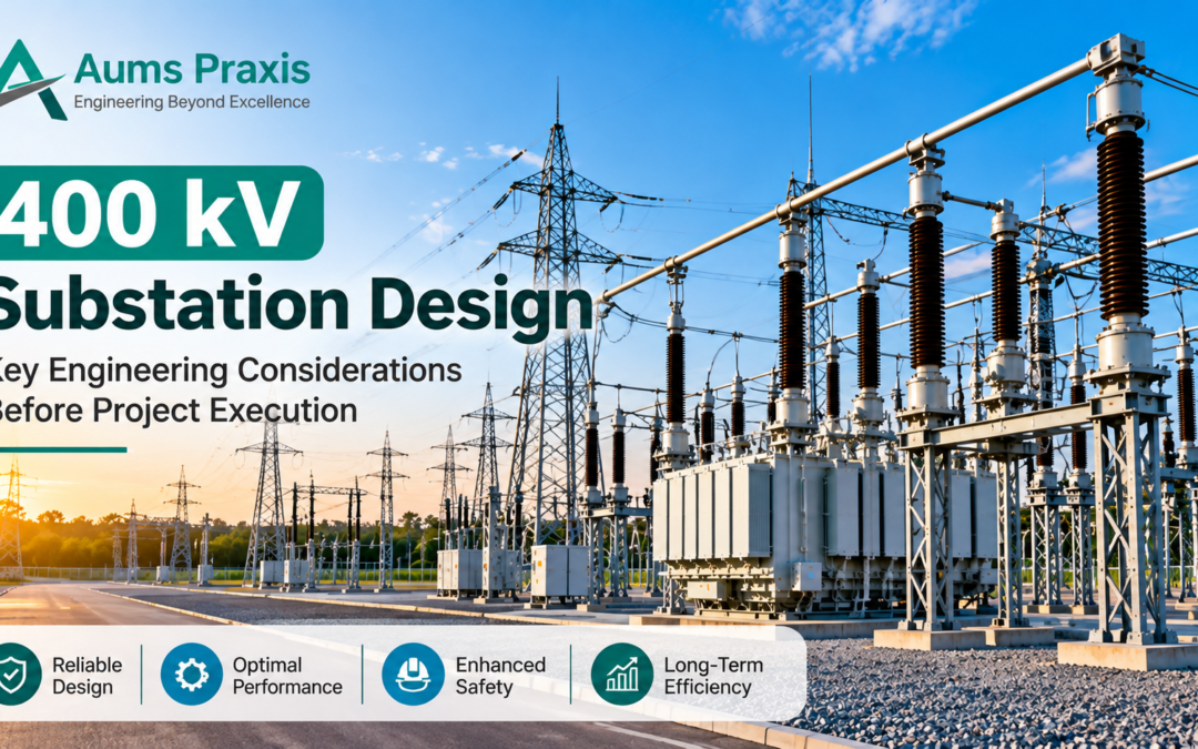400 kV substation design with high-voltage switchgear and busbars