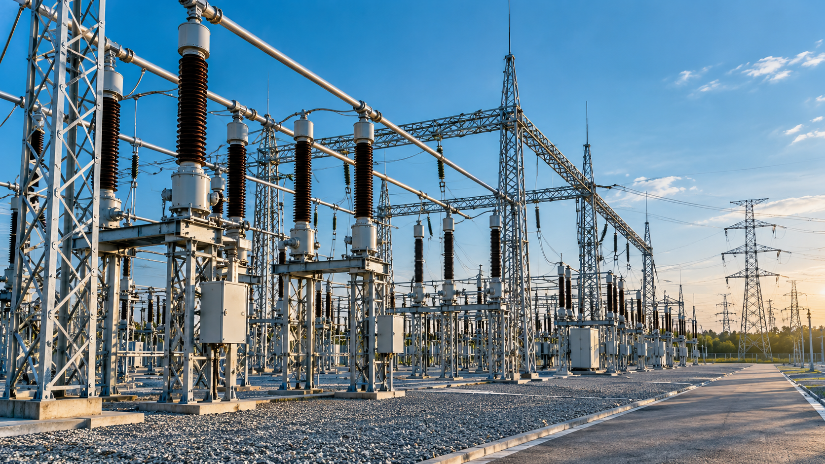 400 kV substation design with high-voltage switchgear, busbars and transmission equipment